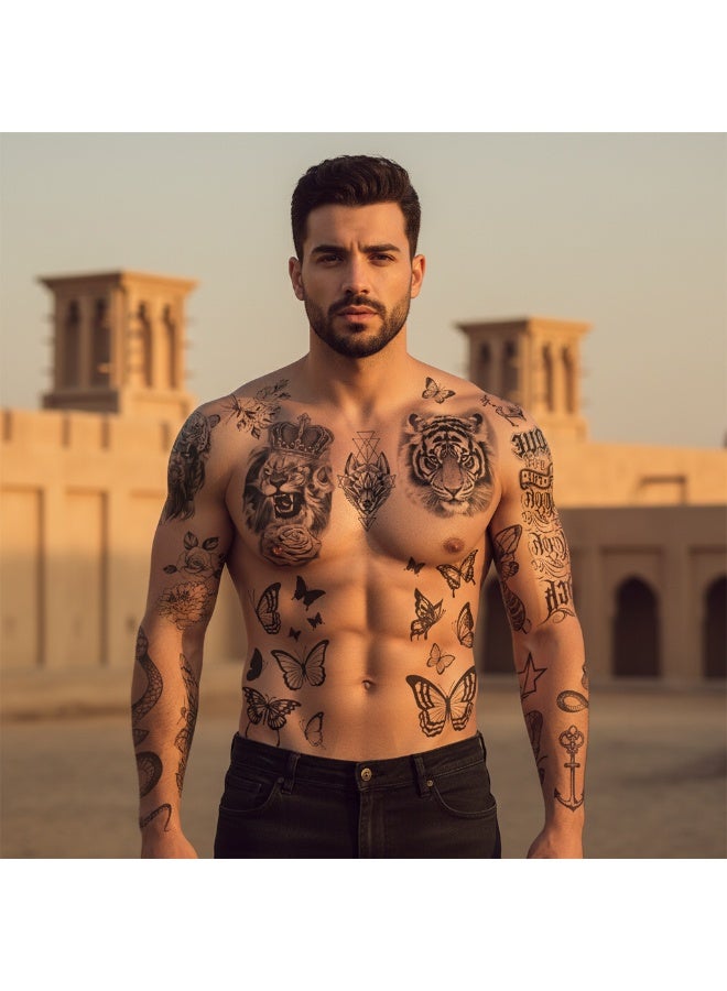 سنسيب الوشم المؤقت Synsyb ، مجموعة كبيرة من تصميمات الحيوانات والزهور المقاومة للماء ، نقل الفن الأسود والملون للرجال والنساء - Image 2