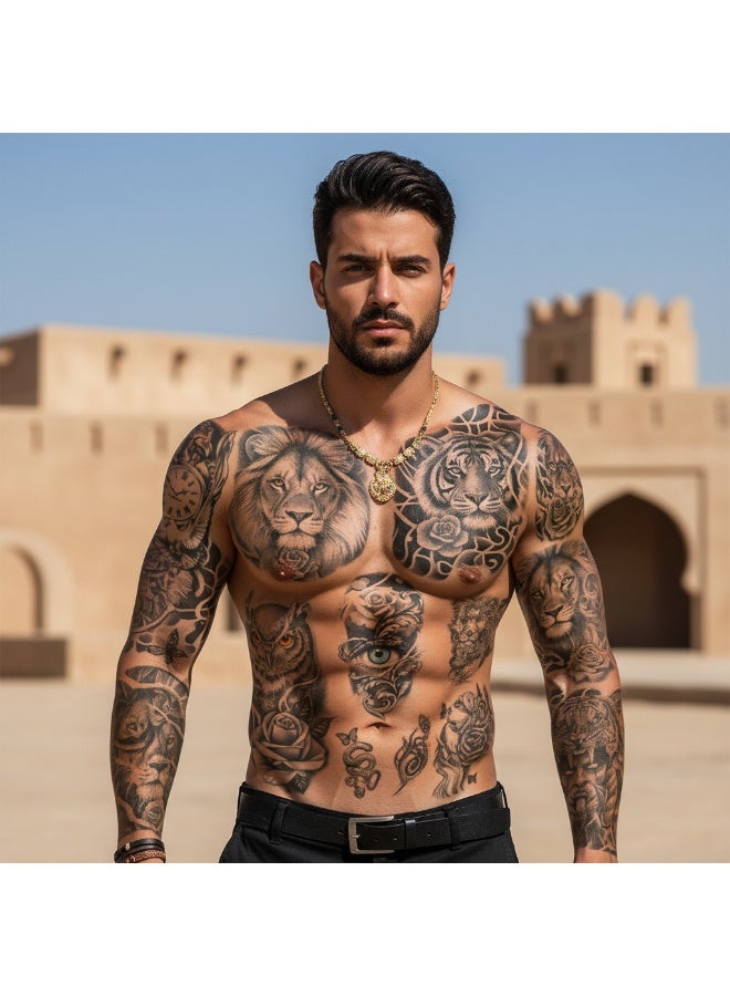 سنسيب الوشم المؤقت Synsyb ، مجموعة كبيرة من تصميمات الحيوانات والزهور المقاومة للماء ، نقل الفن الأسود والملون للرجال والنساء - Image 3