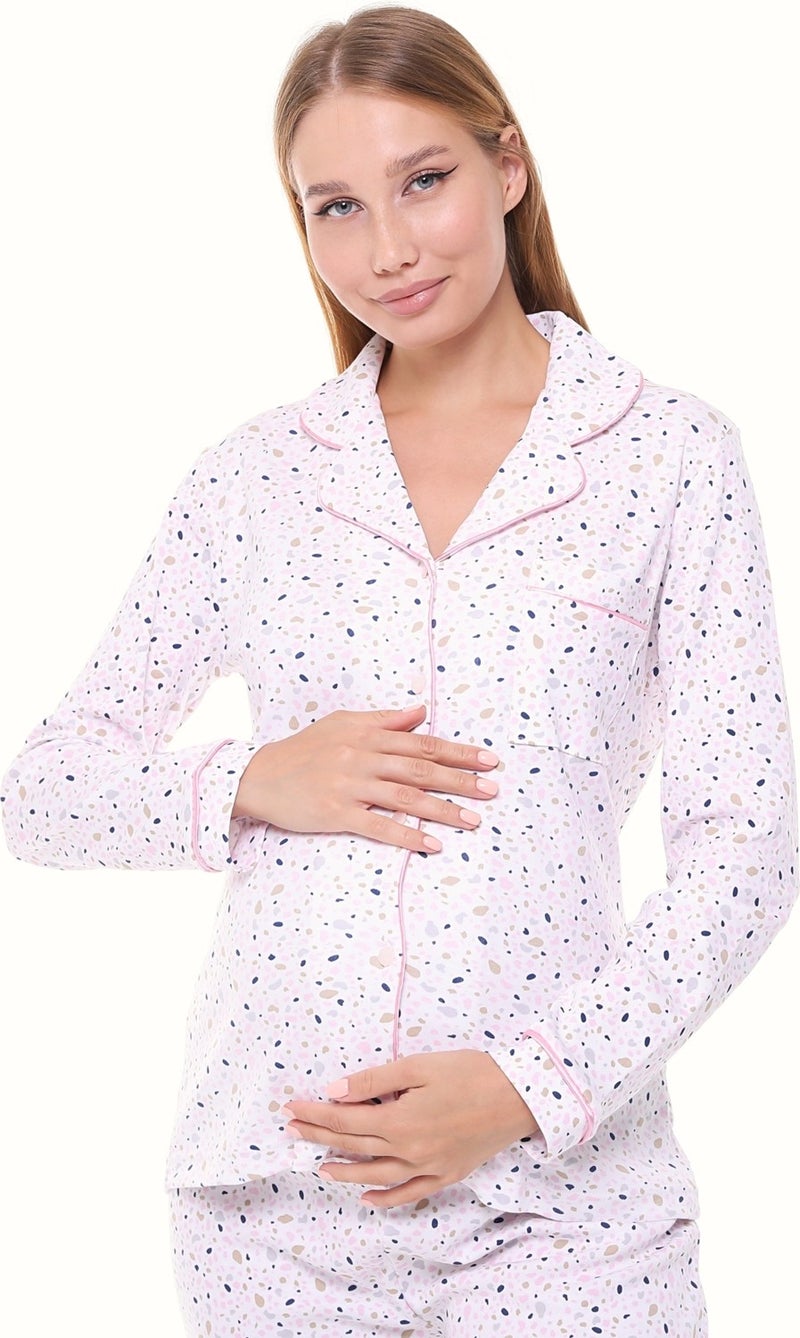 Likapa Interlock Buttoned Maternity Long Sleeve Pajama Set 1354-01 - Image 2