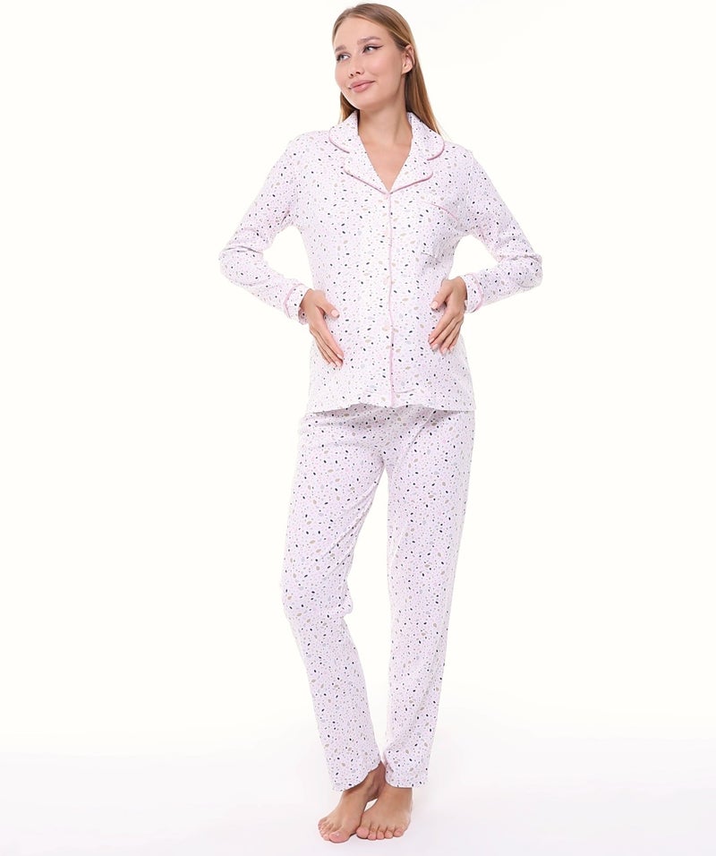 Likapa Interlock Buttoned Maternity Long Sleeve Pajama Set 1354-01 - Image 1