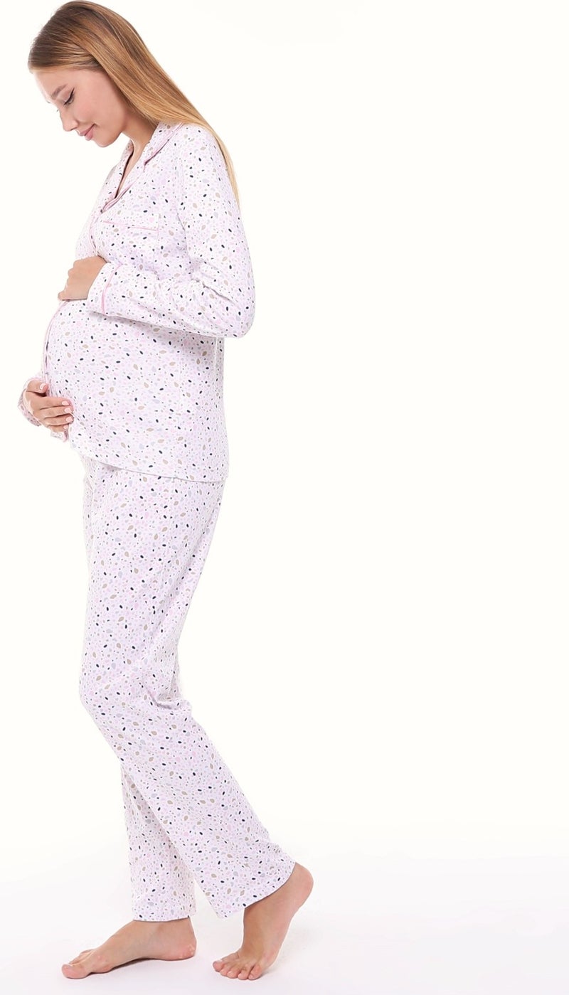 Likapa Interlock Buttoned Maternity Long Sleeve Pajama Set 1354-01 - Image 3