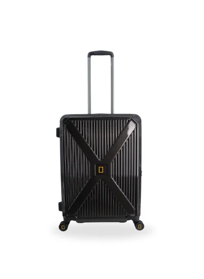 NATIONAL GEOGRAPHIC National Geographic Metallic PC Hardside Luggage Metallic Black Medium Trolley Bag, Lightweight Durable Anti-Theft Zipper TSA Lock, 4 Double Spinner Wheels, Expandable Suitcase with Aluminum Telescopic Handle