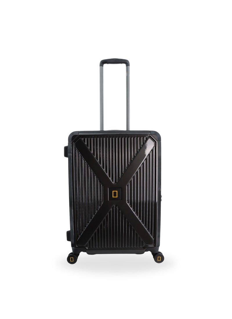NATIONAL GEOGRAPHIC National Geographic Metallic PC Hardside Luggage Metallic Black Medium Trolley Bag, Lightweight Durable Anti-Theft Zipper TSA Lock, 4 Double Spinner Wheels, Expandable Suitcase with Aluminum Telescopic Handle  - Image 1