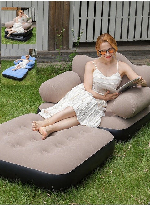 5 in 1  Foldable Portable Extra Large Inflatable Sofa, Lazy Sofa, Inflatable Bed, Air Bed, Lazy Flocking Lounge Chair, Multifunctional Couch with L-shaped Armrest for Indoor, Outdoor with Air Pump