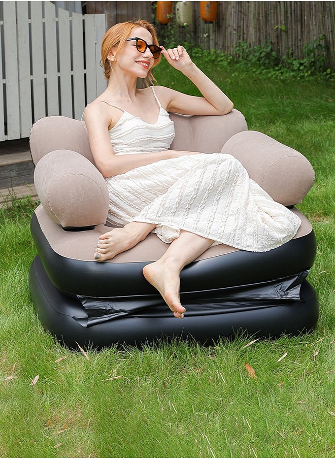 5 in 1  Foldable Portable Extra Large Inflatable Sofa, Lazy Sofa, Inflatable Bed, Air Bed, Lazy Flocking Lounge Chair, Multifunctional Couch with L-shaped Armrest for Indoor, Outdoor with Air Pump