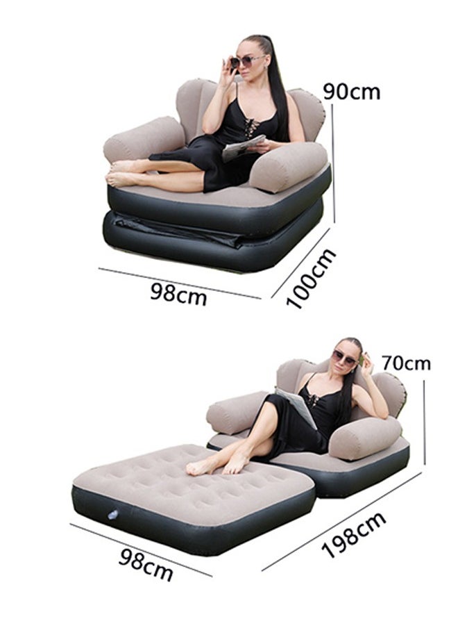 5 in 1  Foldable Portable Extra Large Inflatable Sofa, Lazy Sofa, Inflatable Bed, Air Bed, Lazy Flocking Lounge Chair, Multifunctional Couch with L-shaped Armrest for Indoor, Outdoor with Air Pump
