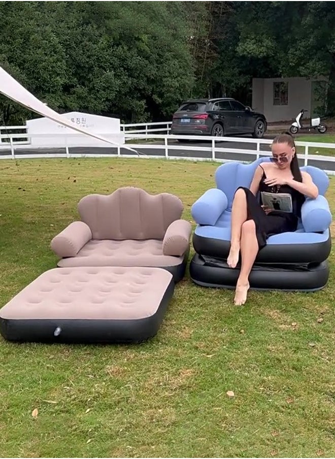 5 in 1  Foldable Portable Extra Large Inflatable Sofa, Lazy Sofa, Inflatable Bed, Air Bed, Lazy Flocking Lounge Chair, Multifunctional Couch with L-shaped Armrest for Indoor, Outdoor with Air Pump
