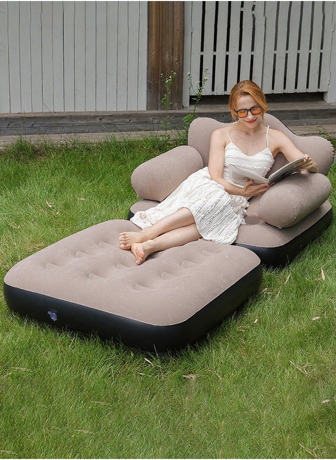 5 in 1  Foldable Portable Extra Large Inflatable Sofa, Lazy Sofa, Inflatable Bed, Air Bed, Lazy Flocking Lounge Chair, Multifunctional Couch with L-shaped Armrest for Indoor, Outdoor with Air Pump