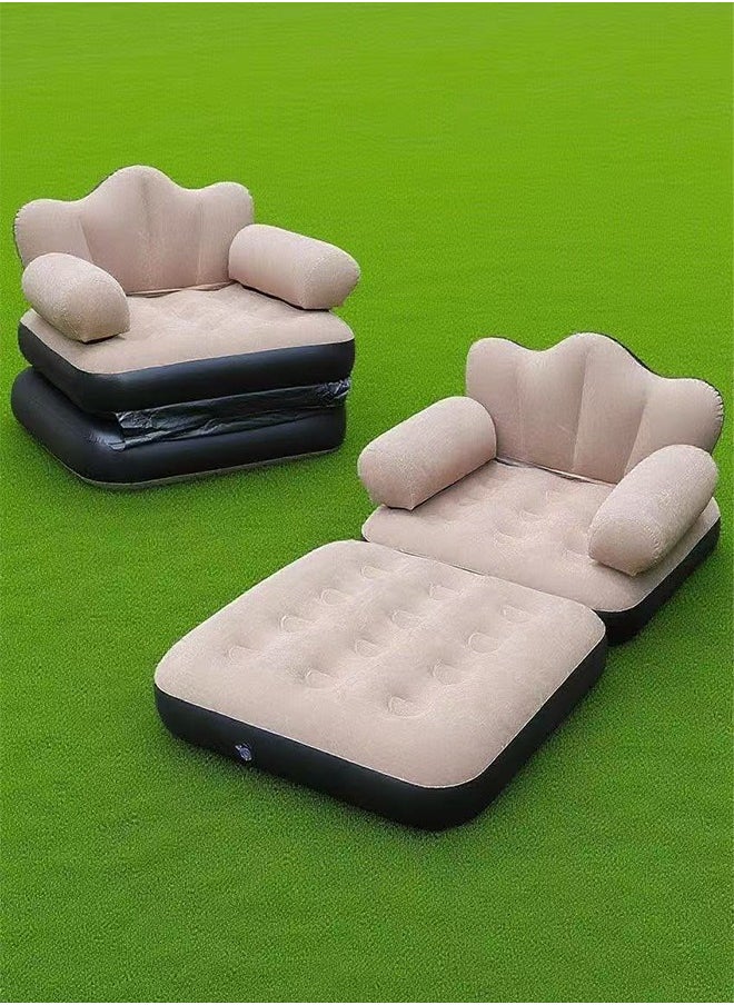 5 in 1  Foldable Portable Extra Large Inflatable Sofa, Lazy Sofa, Inflatable Bed, Air Bed, Lazy Flocking Lounge Chair, Multifunctional Couch with L-shaped Armrest for Indoor, Outdoor with Air Pump