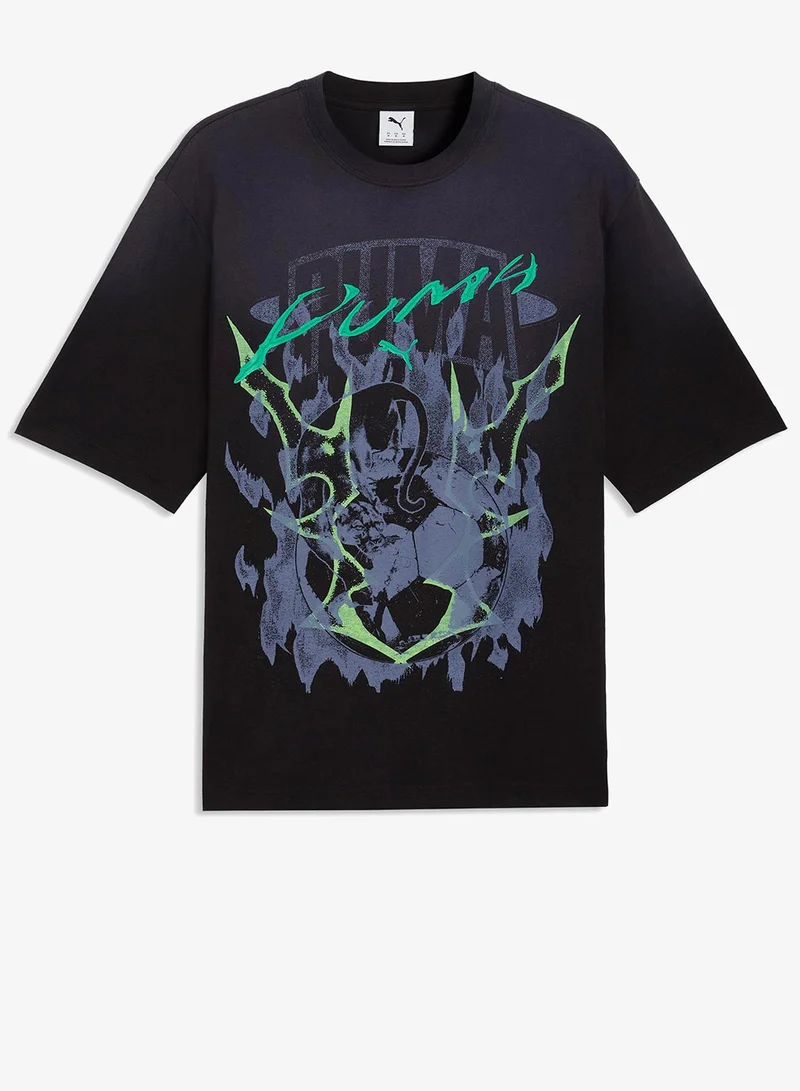 بوما تيشيرت جرافيك تك-إكس مغسول بقصة بوكسي