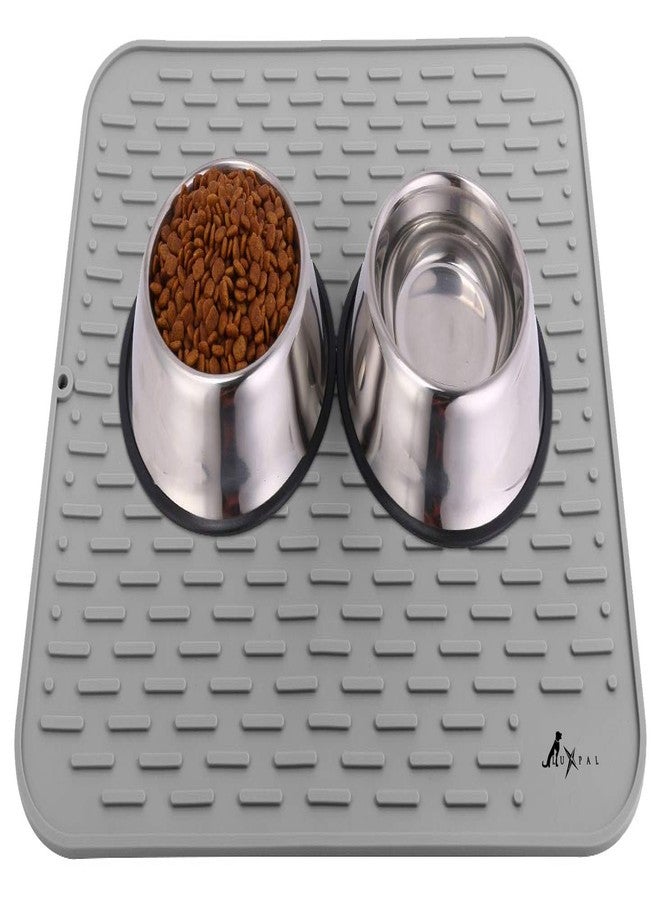 Luxet LuxPal Large 17X15 Premium Grade Silicone Dog & Cat Indoor or Outdoor Food Mat for Pets and Animals None Slip Food Tray Placemat for All Floors, Washable, Food Grade, (Grey) - Image 1