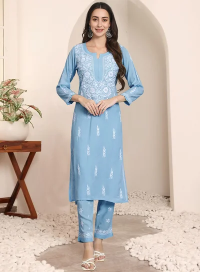 Alaya Women Hand Embroidered Chikankari Cotton kurta set-AL3451KS