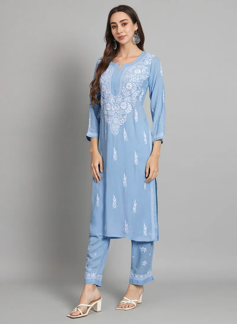 Alaya Women Hand Embroidered Chikankari Cotton kurta set-AL3451KS