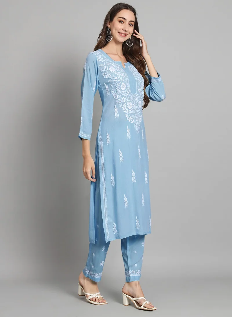 Alaya Women Hand Embroidered Chikankari Cotton kurta set-AL3451KS