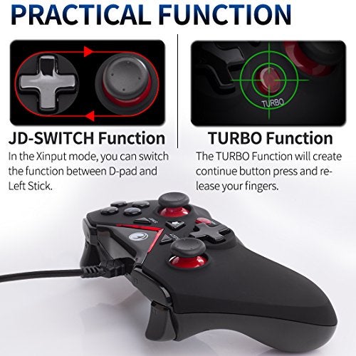 IFYOO V-one Wired USB Gaming Controller Gamepad Joystick for PC (Windows XP/7/8/10/11) & Steam & Android & PS3 - Red - Image 4
