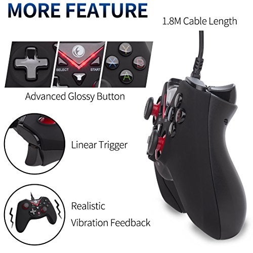IFYOO V-one Wired USB Gaming Controller Gamepad Joystick for PC (Windows XP/7/8/10/11) & Steam & Android & PS3 - Red - Image 5
