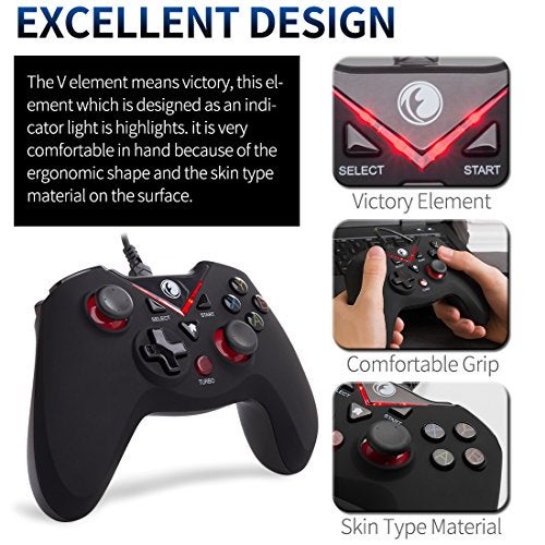 IFYOO V-one Wired USB Gaming Controller Gamepad Joystick for PC (Windows XP/7/8/10/11) & Steam & Android & PS3 - Red - Image 3