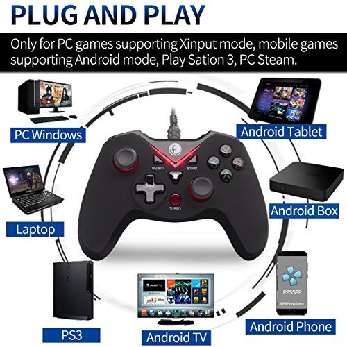 IFYOO V-one Wired USB Gaming Controller Gamepad Joystick for PC (Windows XP/7/8/10/11) & Steam & Android & PS3 - Red - Image 2