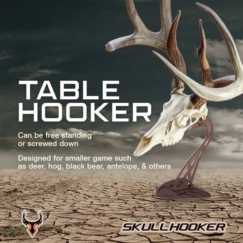 Skull Hooker Table Hooker Powder Coated Steel Trophy Mount - Perfect Kit for Table Display of Taxidermy Deer Antlers and Other Skulls - Available in Graphite Black and Robust Brown - Image 1