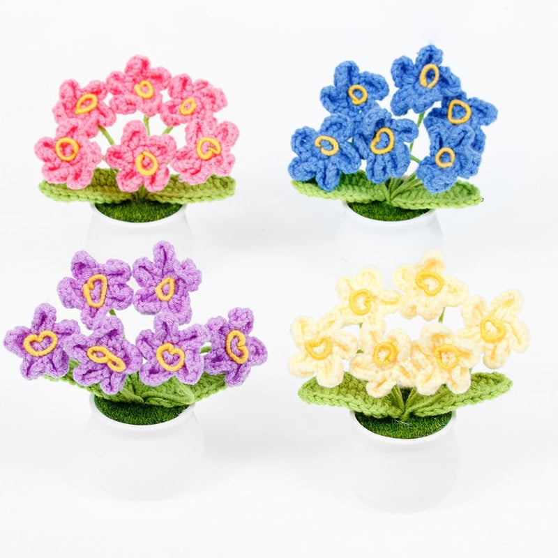 إيتشياي Yiqiyi crochet صغيرة الزهور زهور زهرة فنية زهرة متشابكة للسيارة لوحة القيادة يدويًا الديكور المكتب المنزلي (جنس Myosotis-Yellow) - Image 2