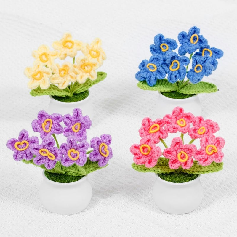 إيتشياي Yiqiyi crochet صغيرة الزهور زهور زهرة فنية زهرة متشابكة للسيارة لوحة القيادة يدويًا الديكور المكتب المنزلي (جنس Myosotis-Yellow) - Image 3