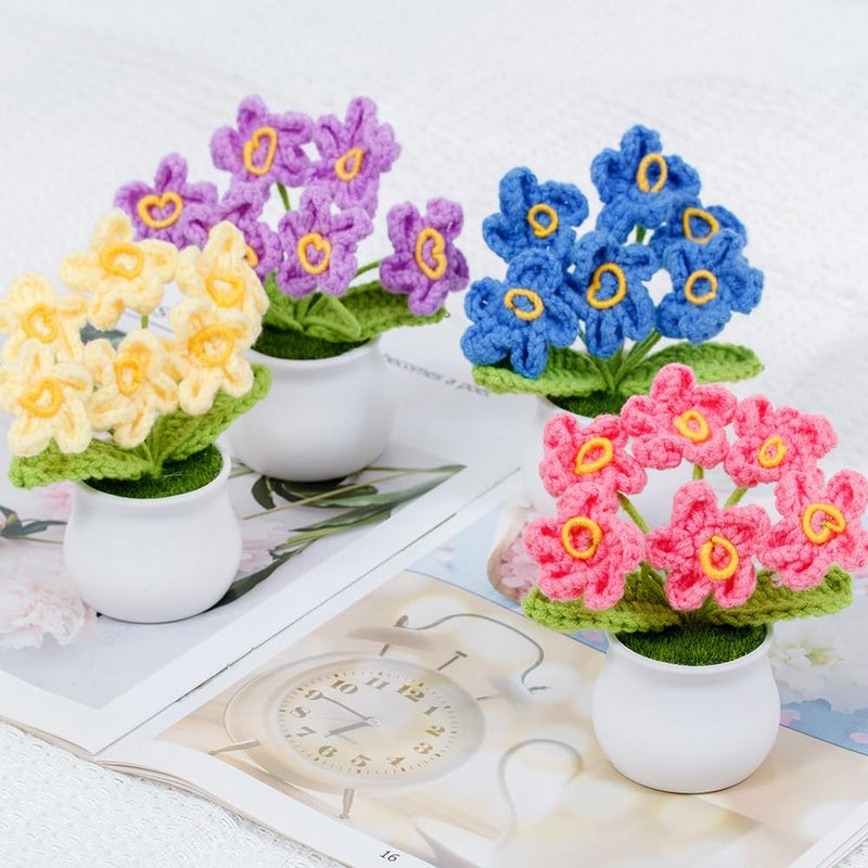 إيتشياي Yiqiyi crochet صغيرة الزهور زهور زهرة فنية زهرة متشابكة للسيارة لوحة القيادة يدويًا الديكور المكتب المنزلي (جنس Myosotis-Yellow) - Image 4