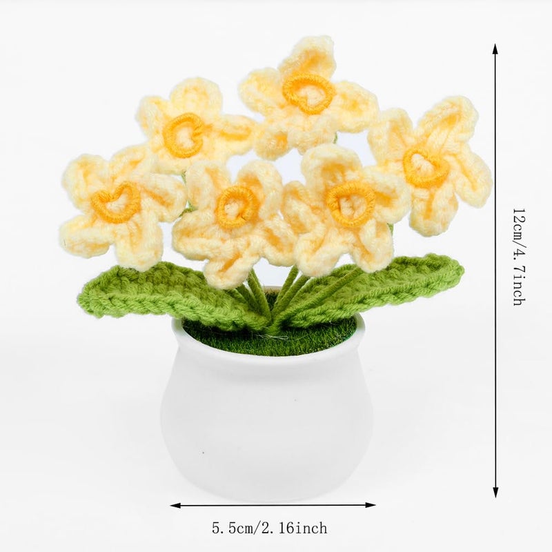 إيتشياي Yiqiyi crochet صغيرة الزهور زهور زهرة فنية زهرة متشابكة للسيارة لوحة القيادة يدويًا الديكور المكتب المنزلي (جنس Myosotis-Yellow) - Image 5