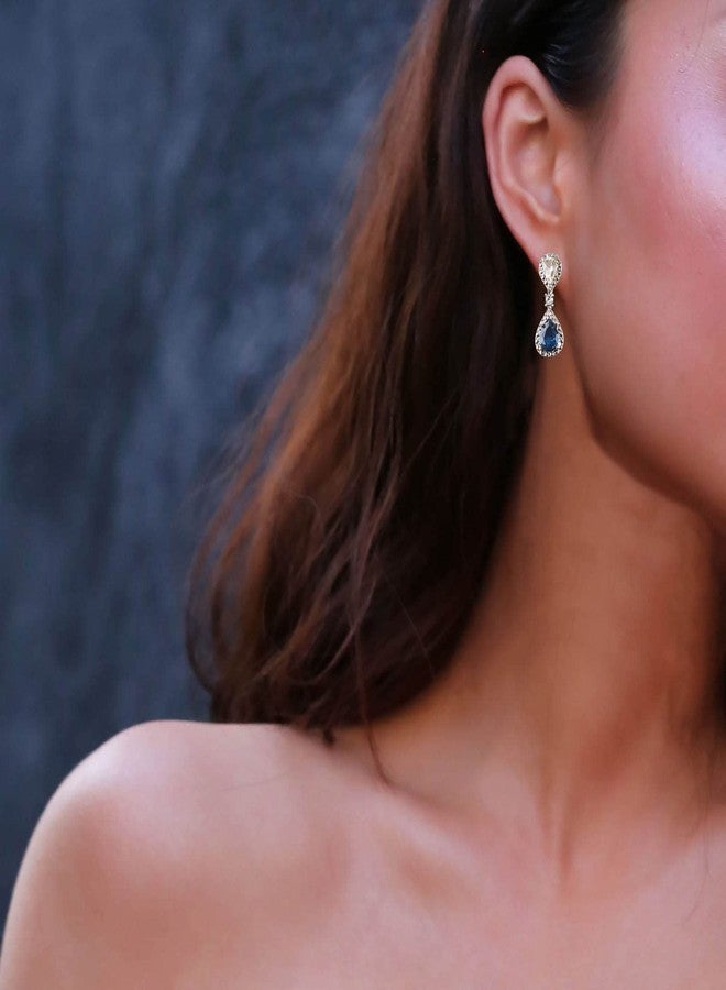 Yheakne Vintage Sapphire Drop Earrings Oval Sapphire Crystal Earrings Silver Teardrop Rhinestone Stud Earrings Blue Crystal Wedding Earrings Jewelry for Women - Image 5