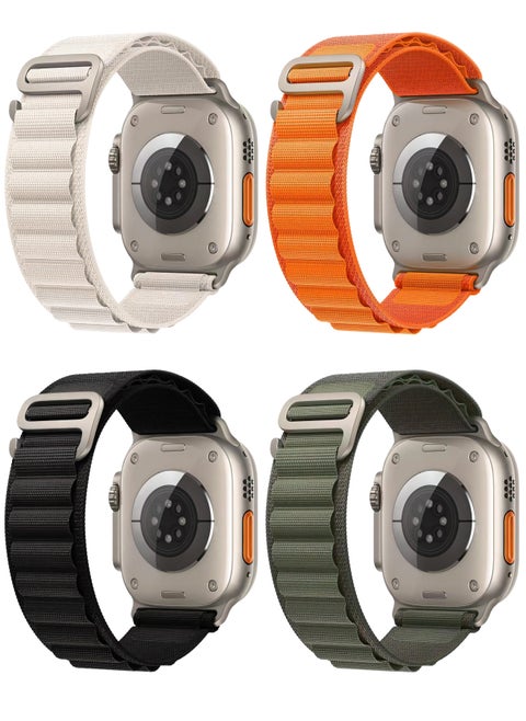 4 Pack for Apple Watch Alpine Loop Band 38mm/40mm/41mm Nylon Woven Sport Strap Compatible with iWatch Series Ultra 2/Ultra Series 10 9 8 7 SE 6 5 4 3 2 1 White/Green/Orange/Black