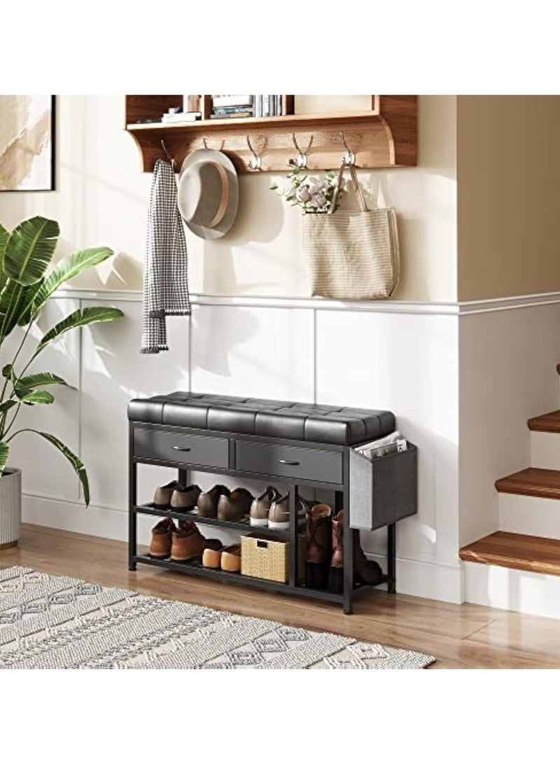 ACPLAY Storage Shoe Bench, 3-Tier Entryway Bench with Padded Cushion Fabric Drawers and Storage Bag, Metal Shoe Racks and Storage Ottoman for Entryway Bedroom Living Room, Black - Image 5