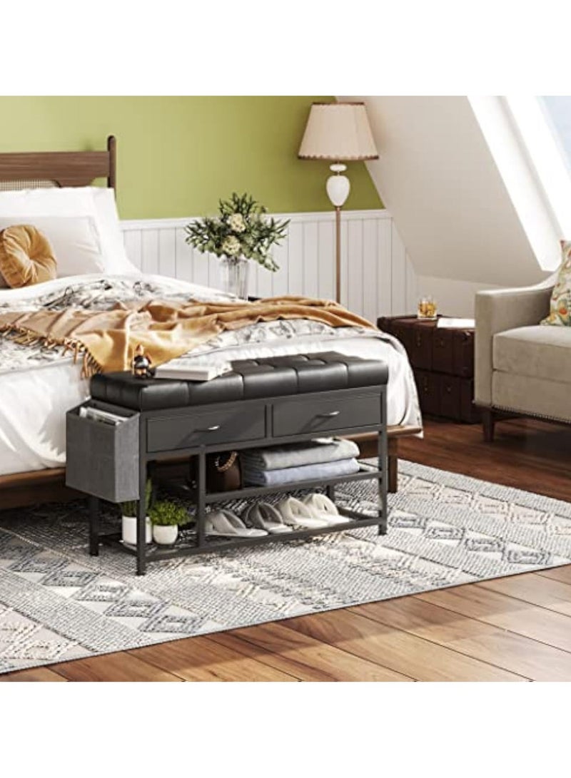 ACPLAY Storage Shoe Bench, 3-Tier Entryway Bench with Padded Cushion Fabric Drawers and Storage Bag, Metal Shoe Racks and Storage Ottoman for Entryway Bedroom Living Room, Black - Image 4