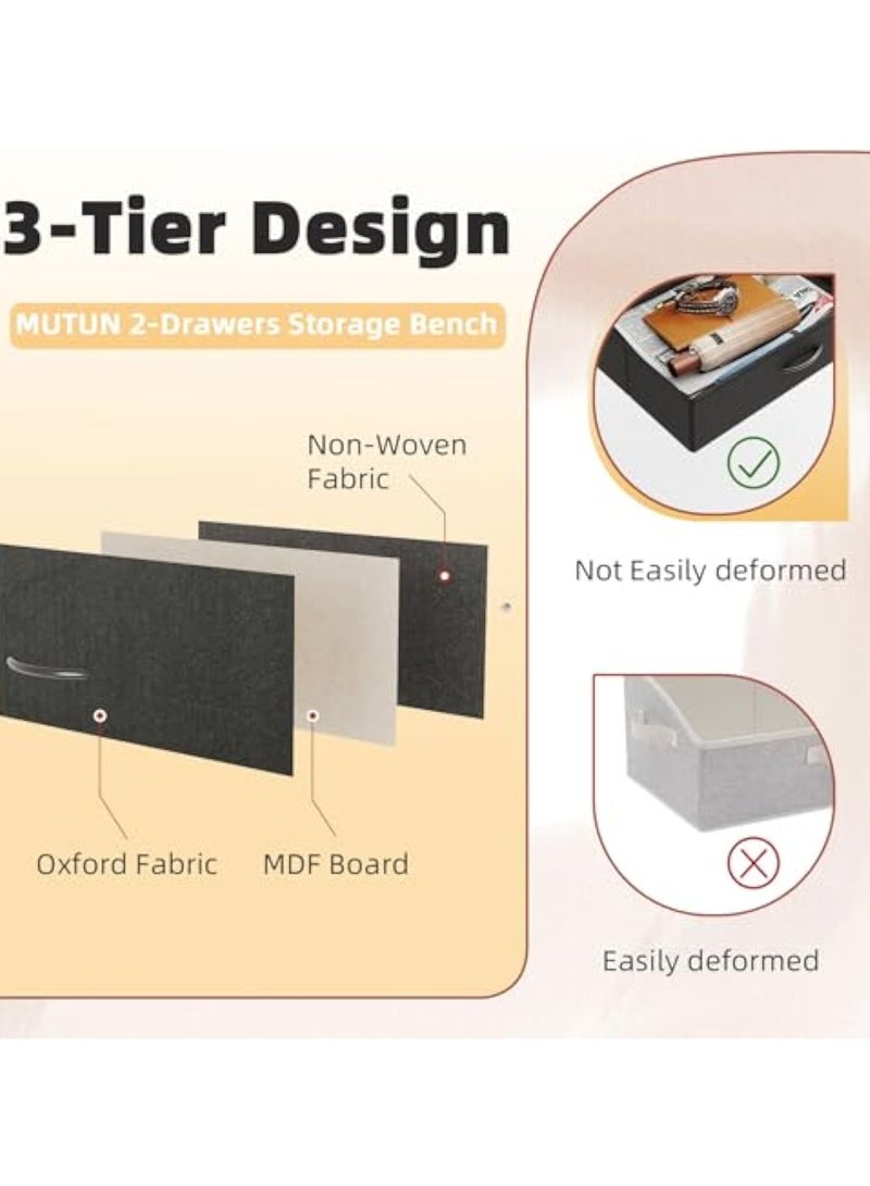ACPLAY Storage Shoe Bench, 3-Tier Entryway Bench with Padded Cushion Fabric Drawers and Storage Bag, Metal Shoe Racks and Storage Ottoman for Entryway Bedroom Living Room, Black  - Image 5