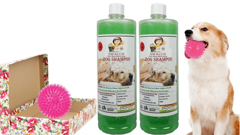 swacch Shampoo | Puppy Safe Shampoo | PH Balanced | Ditch to Itch for Dog Shampoo 2 Litre (Neem Alovera) + Spike Ball Chew Toy Combo Pack - Image 1