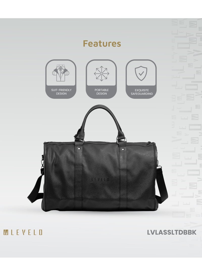 ليفيلو حقيبة سفر من الجلد السافيانو AllInStyle / حماية فائقة / تصميم مناسب للبدلة / ملابس خالية من التجاعيد / حماية الملابس / سعة داخلية 40 لتر / حقيبة سفر مريحة وسهلة الحمل - أسود  - Image 2