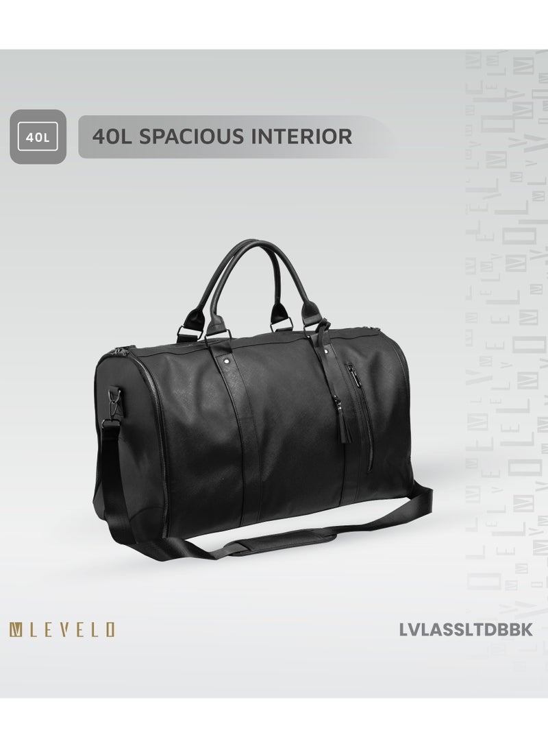 ليفيلو حقيبة سفر من الجلد السافيانو AllInStyle / حماية فائقة / تصميم مناسب للبدلة / ملابس خالية من التجاعيد / حماية الملابس / سعة داخلية 40 لتر / حقيبة سفر مريحة وسهلة الحمل - أسود  - Image 5