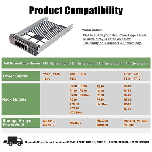 Heretom 2 Pack Hard Drive Tray Caddy KG1CH 0KG1CH HDD Caddy 3.5 Hard Drive Bracket SSD Tray Compatible with Dell PowerEdge R430 R530 R630 R730 T430 T630 T440 R420 R520 R620 R720 T420 T620 R510 R710 T410 T610 - Image 2