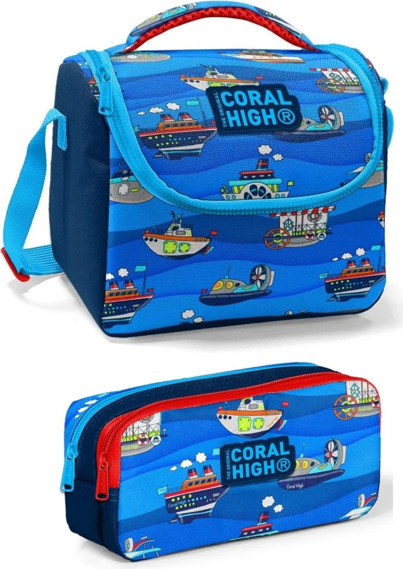 CORAL HIGH Three Compartment Primary School Backpack Set Navy Blue Ships Boy