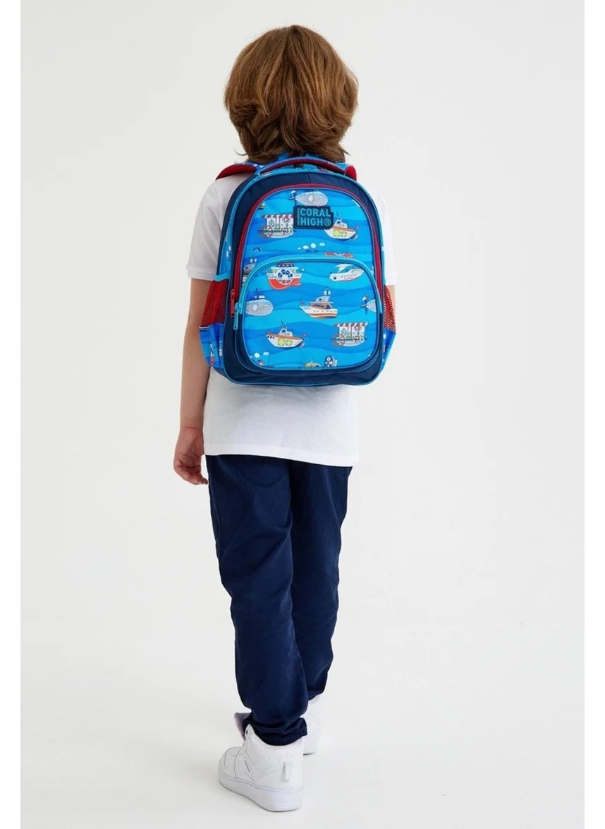 CORAL HIGH Three Compartment Primary School Backpack Set Navy Blue Ships Boy