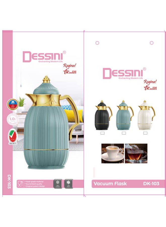 DESSINI Dessini Tea & Coffee Vacuum Flask 1L Dk103 Green/Gold  - Image 2