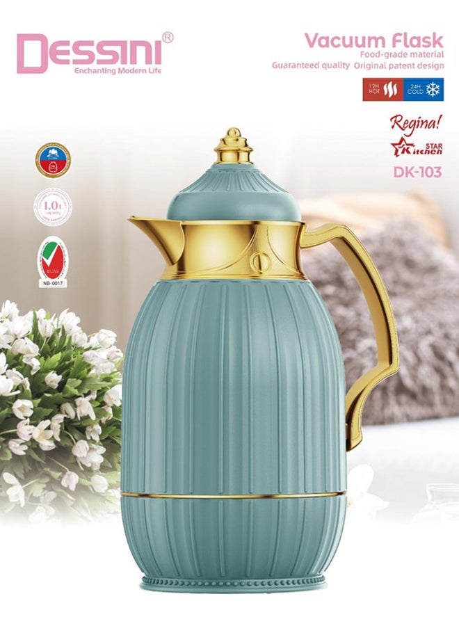 DESSINI Dessini Tea & Coffee Vacuum Flask 1L Dk103 Green/Gold  - Image 1
