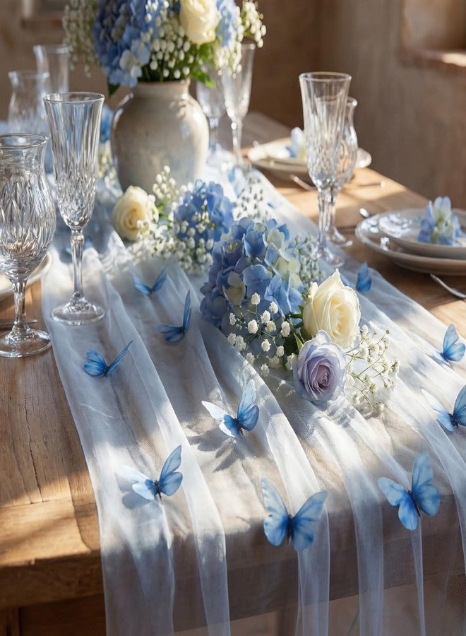 Remagr 9.8 ft 3D Butterfly Table Runner Embroidery Flower Seasonal Table Decorations Tulle Fabric for Home Indoor Decor, Bridal Shower Wedding, Baby Shower Parties, Holiday DIY Craft Kitchen Decor - Image 1