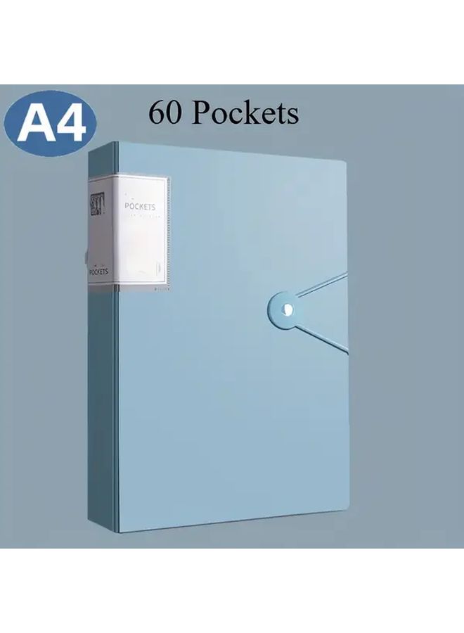 Deep Blue 60 Pocket A4 File Bag Waterproof PP Material Transparent Document Organizer Exam Paper Holder - Image 4