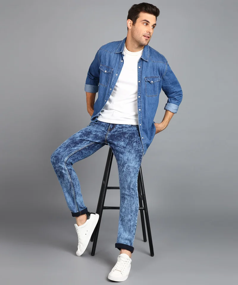 Urbano Fashion  Urbano Fashion Men's Blue Regular Fit Washed Jeans Stretchable for Men | Best Price UAE