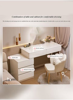 LEDIN Makeup Vanity Desk, Dressing Table with 5 Drawers, Dressing Table Set with Mirror, Storage Cabinets for Girls Dressing Table Bedroom Furniture(Off-White 100x40x73cm)  - Image 2