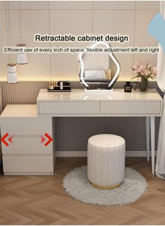 LEDIN Makeup Vanity Desk, Dressing Table with 5 Drawers, Dressing Table Set with Mirror, Storage Cabinets for Girls Dressing Table Bedroom Furniture(Off-White 100x40x73cm)  - Image 5