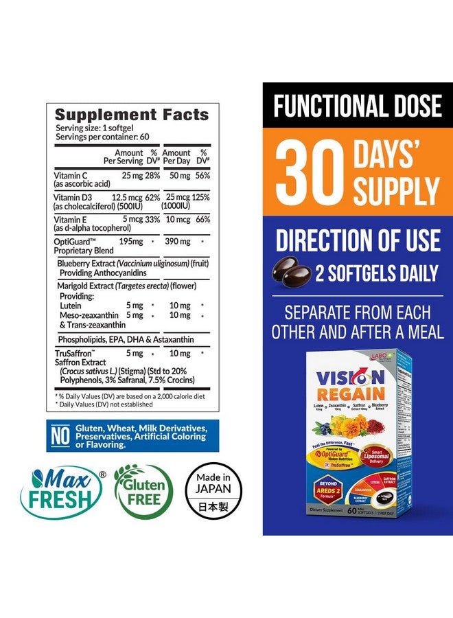 LABO Nutrition VisionREGAIN, Eye Vitamin Beyond AREDS 2 Formula with Lutein, Zeaxanthin, Saffron Extract, Blueberry for Macular and Retinal Health, Eye Fatigue, Night Vision Support 60 Counts - Image 2