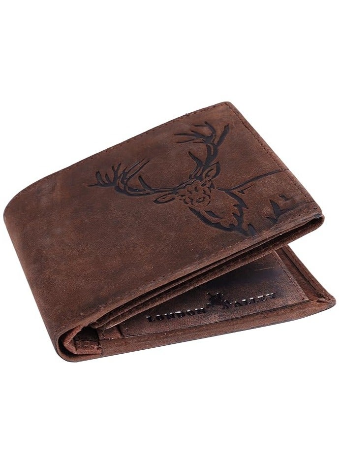 LONDON ALLEY ELK Vintage Brown Leather Wallet & Black/Brown Reversible Belt Combo Gift Box for Men - Image 1