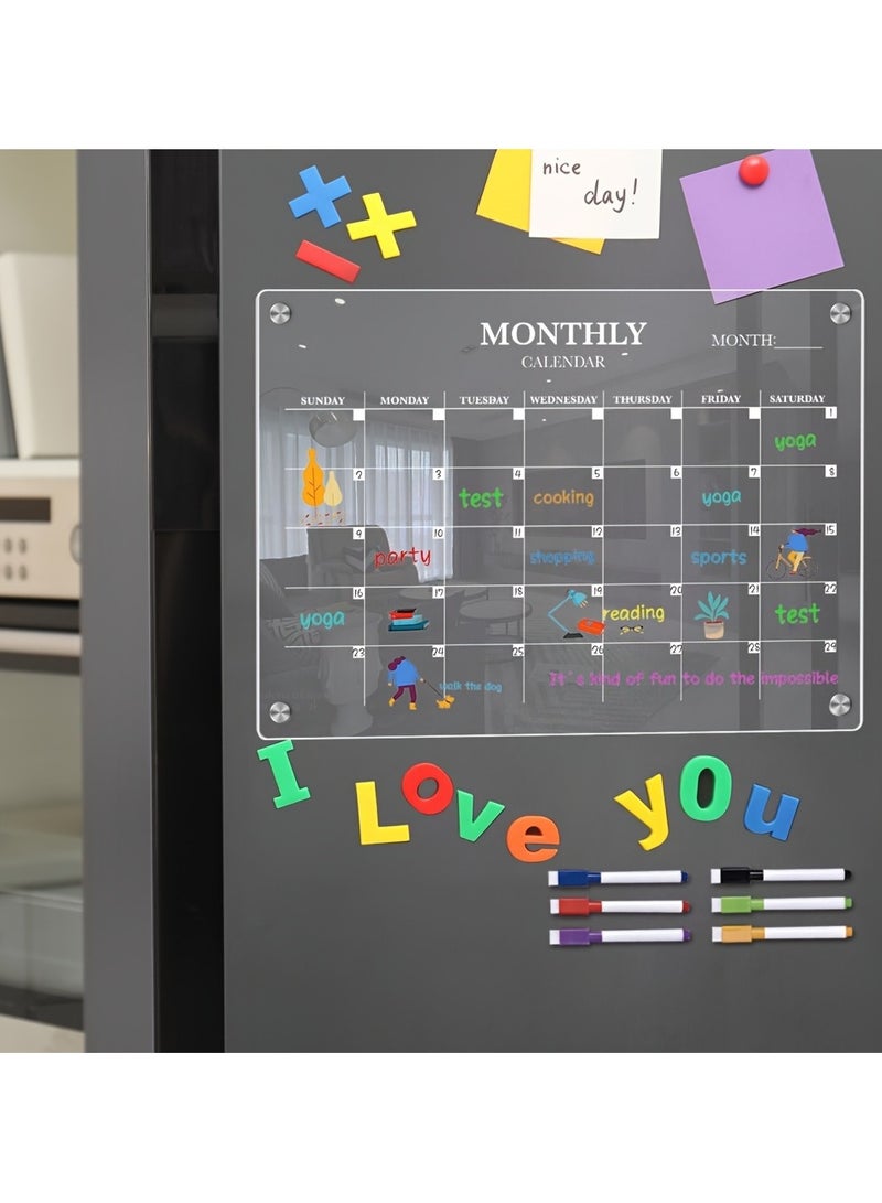 لوحة بيضاء مغناطيسية من الأكريليك للتقويم الشهري للثلاجة - لوحة تخطيط شفافة قابلة للمسح الجاف مع أقلام تحديد - منظم مطبخ مثالي للمنزل والمكتب - Image 2