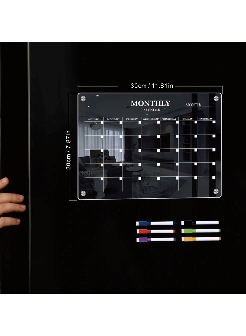 لوحة بيضاء مغناطيسية من الأكريليك للتقويم الشهري للثلاجة - لوحة تخطيط شفافة قابلة للمسح الجاف مع أقلام تحديد - منظم مطبخ مثالي للمنزل والمكتب - Image 5