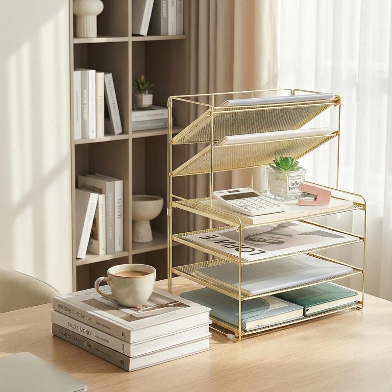 OPNICE Desk Organizer, 6-Tier Letter Tray Paper Organizer, Desktop File Organizer, Office Desk Accessories & Office Decor for Women, Workspace Organizer for Office Supplies(Gold) - Image 3